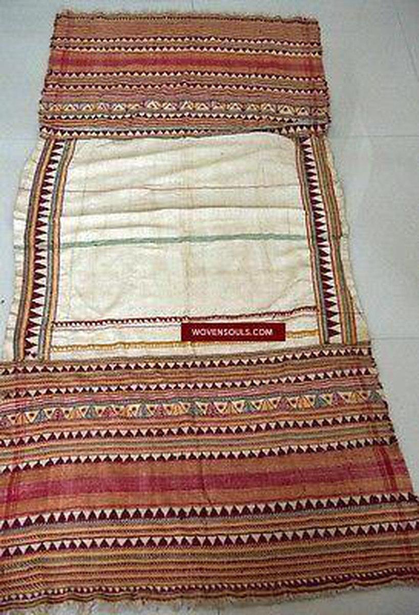 141 SOLD Rare Vintage Orissa Odisha Gond Tribal Shawl - Handspun Cotton-WOVENSOULS-Antique-Vintage-Textiles-Art-Decor