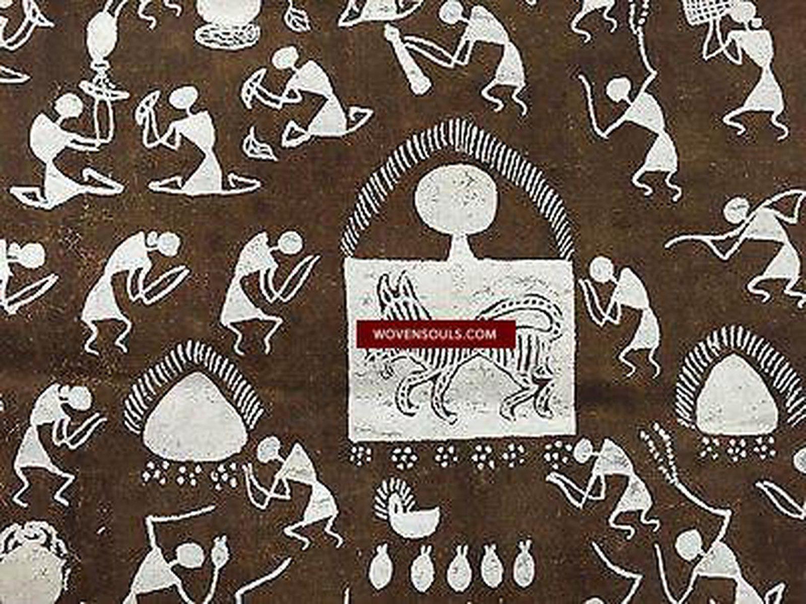 143 SOLD Rare Warli Painting on Cow Dung base-WOVENSOULS-Antique-Vintage-Textiles-Art-Decor