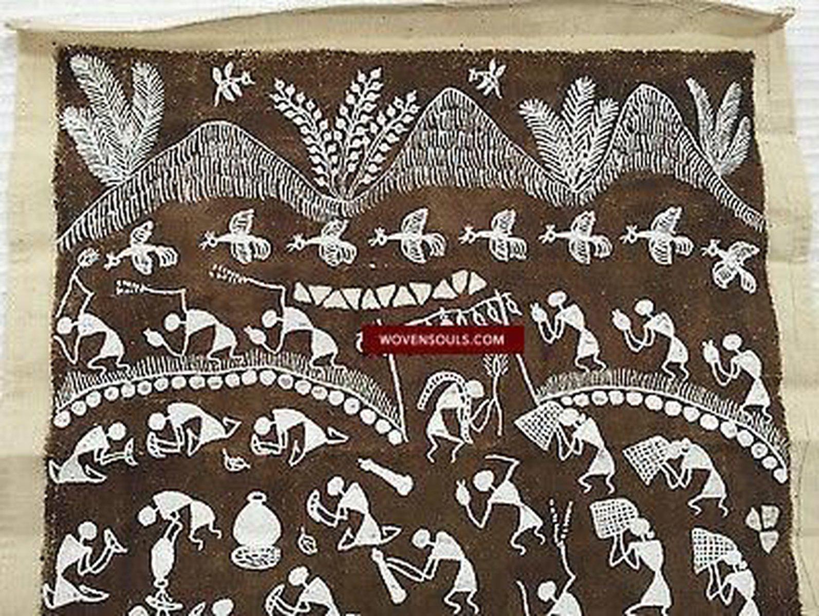 143 SOLD Rare Warli Painting on Cow Dung base-WOVENSOULS-Antique-Vintage-Textiles-Art-Decor