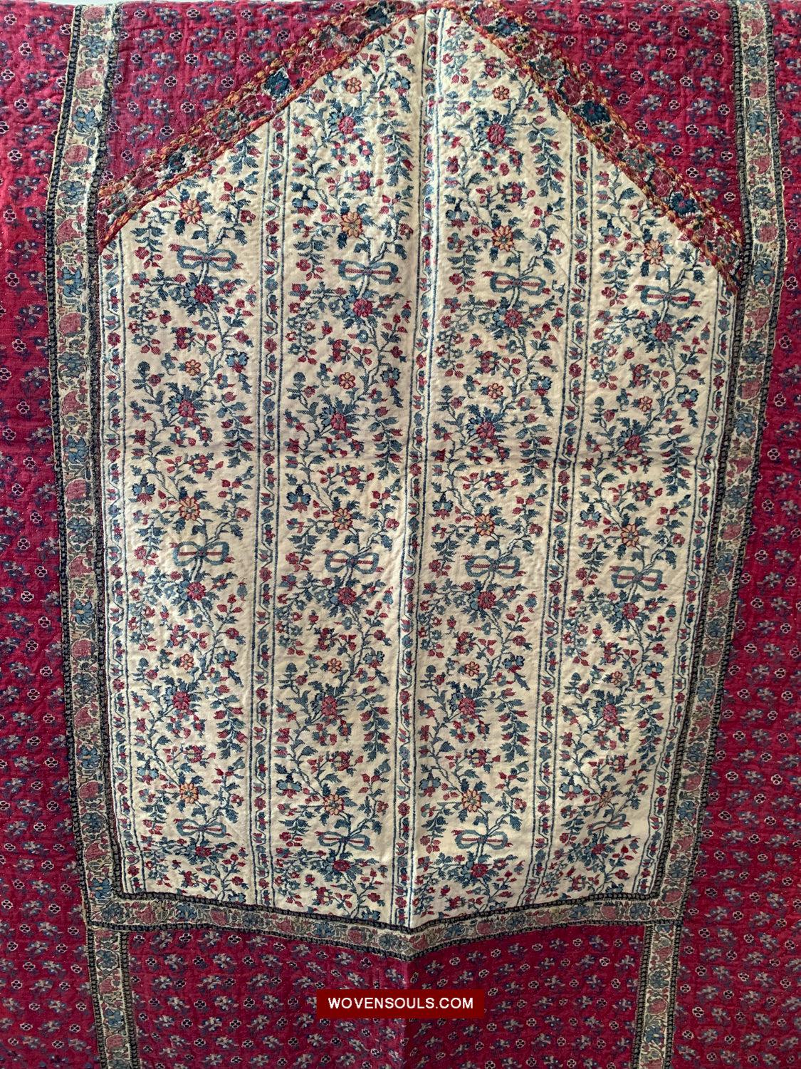 1469 Antique Kashmir Prayer Mat Pashmina-WOVENSOULS Antique Textiles & Art Gallery