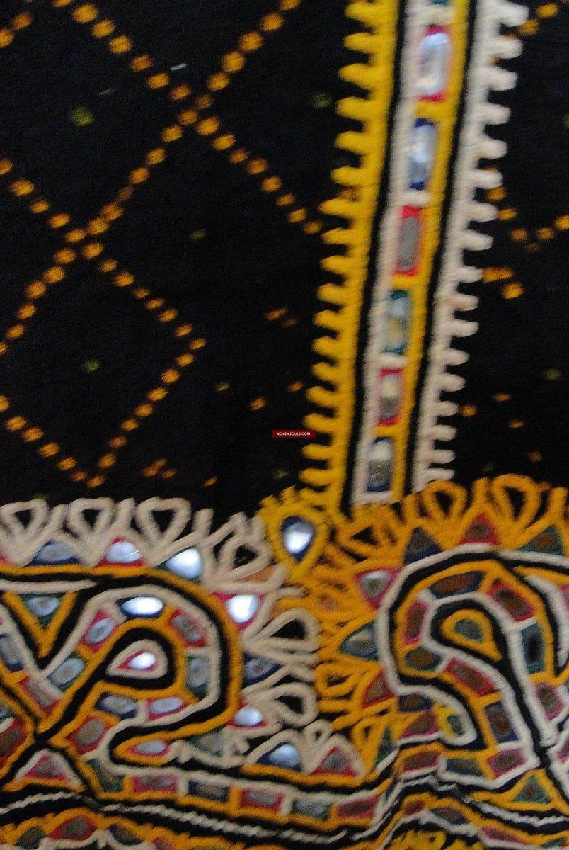 150 exceptionnels Rabari Châle en laine Ludhi avec 11 fleurettes-WOVENSOULS-Antique-Vintage-Textiles-Art-Décor