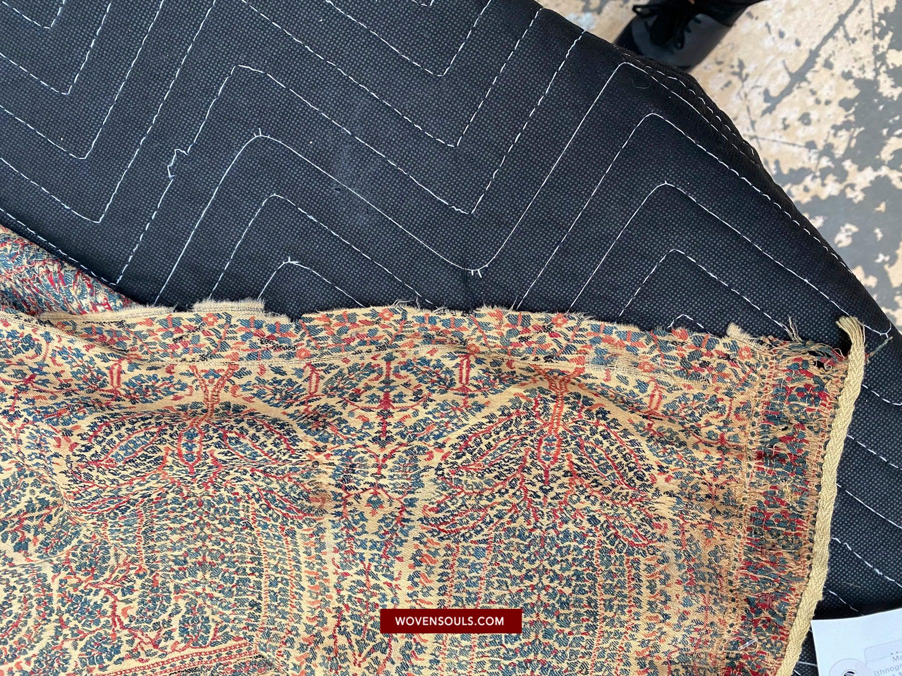 1510 SOLD - Superfine Antique Kashmir Pashmina Dochalla Long Shawl - WOVENSOULS Antique Vintage Art Interior Decor