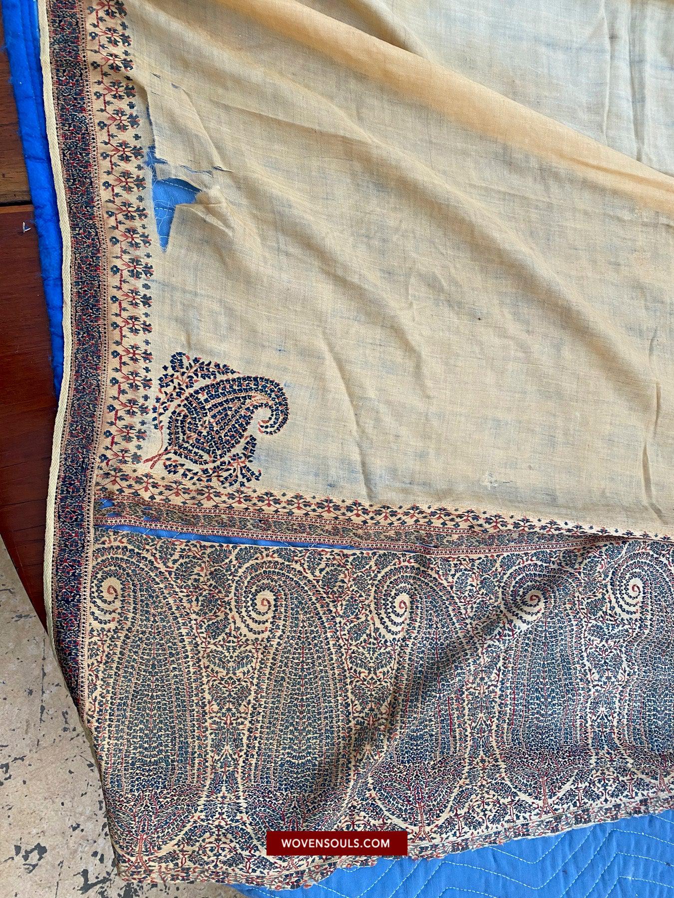 1510 SOLD - Superfine Antique Kashmir Pashmina Dochalla Long Shawl - WOVENSOULS Antique Vintage Art Interior Decor