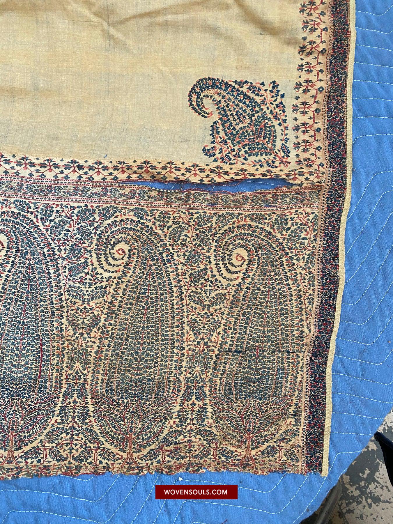 1510 SOLD - Superfine Antique Kashmir Pashmina Dochalla Long Shawl - WOVENSOULS Antique Vintage Art Interior Decor