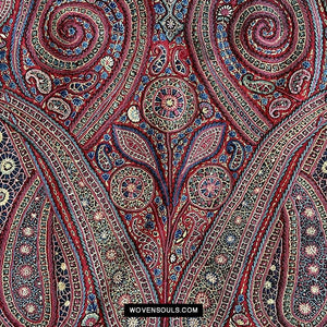 1608 Old Kashmir Silk Embroidered Amli Shawl Rumal-WOVENSOULS Antique Textiles &amp; Art Gallery