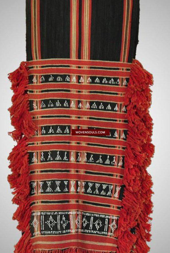 163 Antique Hilltribe Ceremonial Body Cloth with Woven Beads-WOVENSOULS-Antique-Vintage-Textiles-Art-Decor