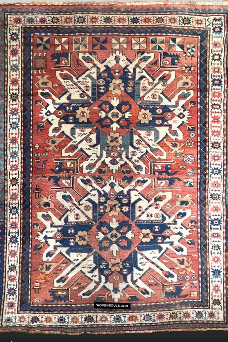 1672 Antique Chelaberd Eagle Kazak Rug - WOVENSOULS Antique Vintage Art Interior Decor