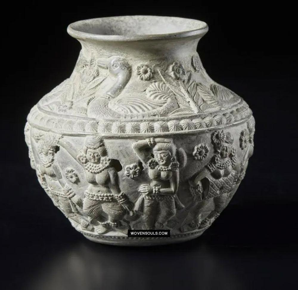 1682 Terracotta Vase w Dancers & Musicians-WOVENSOULS Antique Textiles & Art Gallery