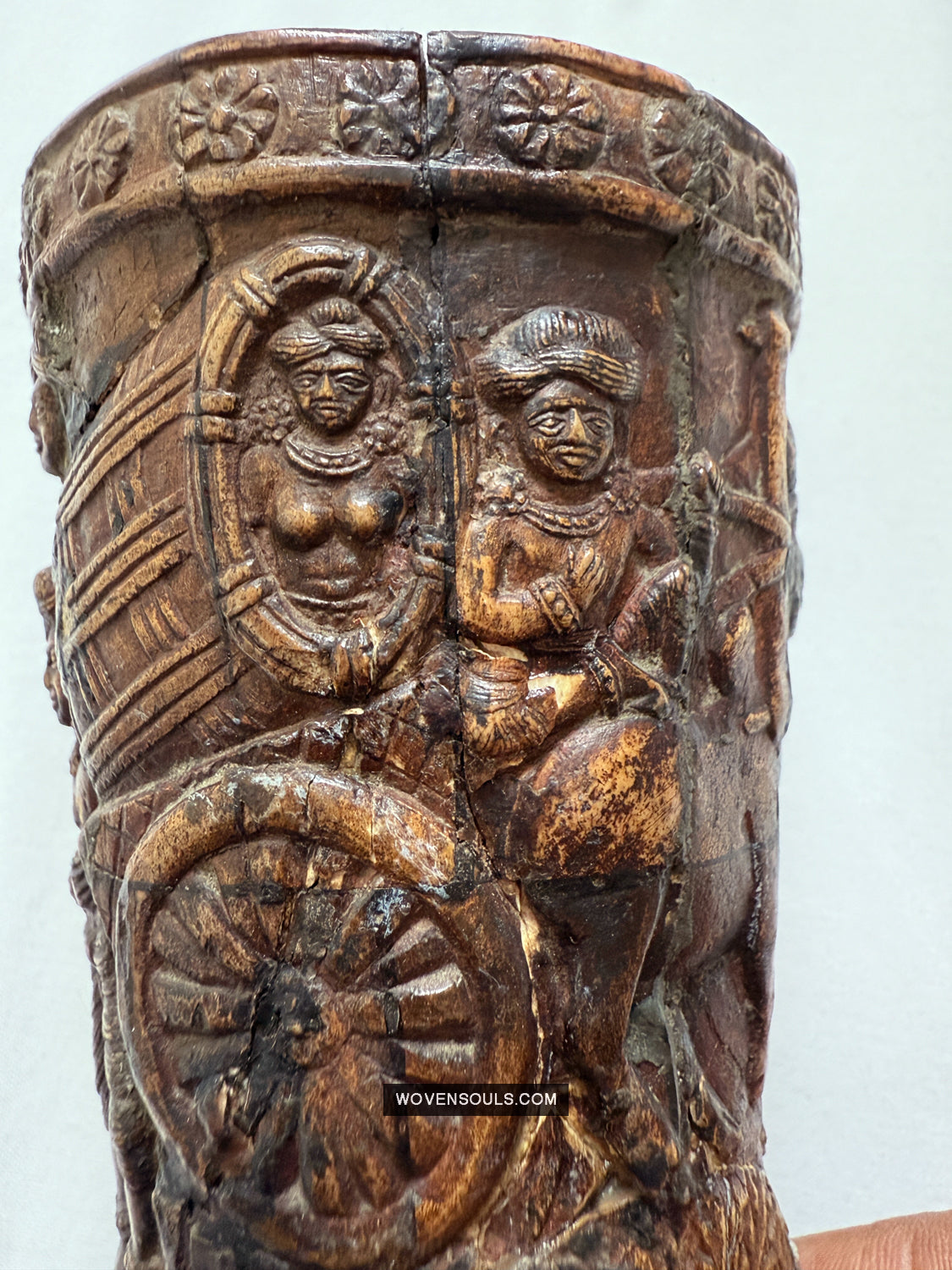 1683 Antique Bone Cup with Bridal Procession depicted-FOLK FINE ART - Museum-quality Decor & Ethnographic Art Gallery