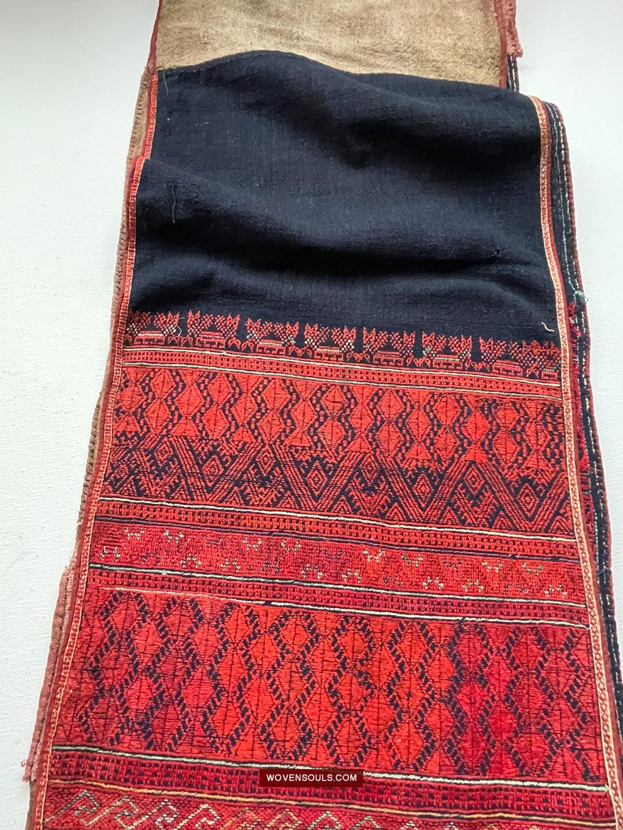 169 Antique Yao Head Cloth with Silk Floss Embroidery on Handspun cotton-WOVENSOULS Antique Textiles & Art Gallery