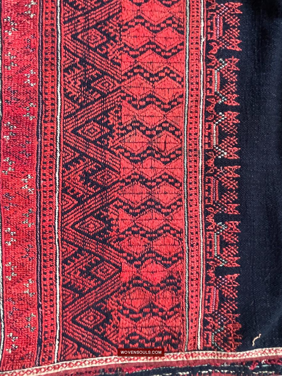 169 Antique Yao Head Cloth with Silk Floss Embroidery on Handspun cotton-WOVENSOULS Antique Textiles & Art Gallery