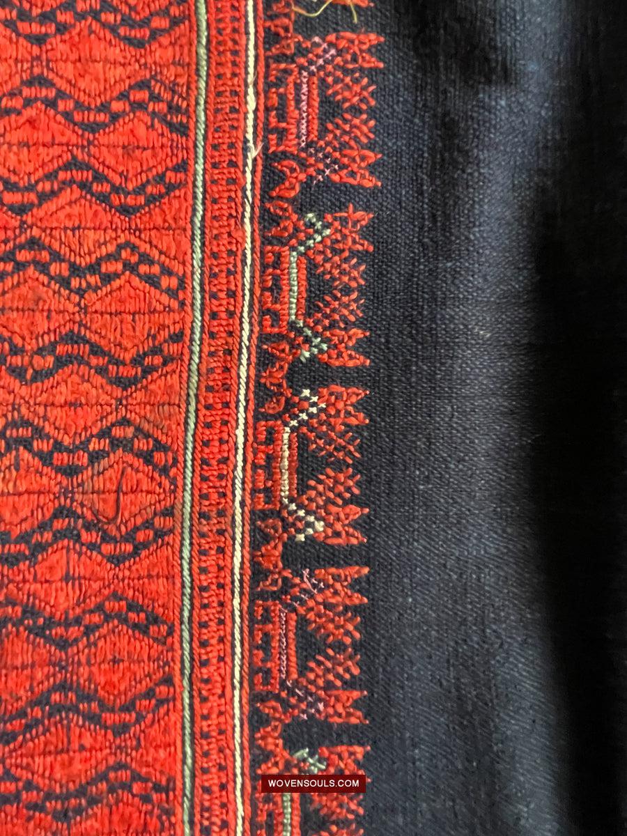 169 Antique Yao Head Cloth with Silk Floss Embroidery on Handspun cotton-WOVENSOULS Antique Textiles & Art Gallery