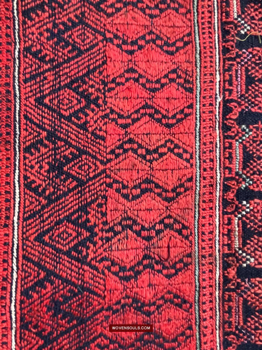 169 Antique Yao Head Cloth with Silk Floss Embroidery on Handspun cotton-WOVENSOULS Antique Textiles & Art Gallery