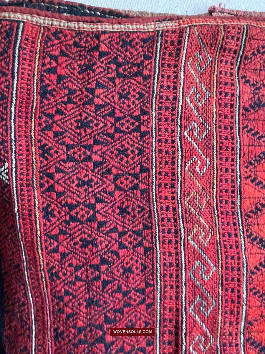 169 Antique Yao Head Cloth with Silk Floss Embroidery on Handspun cotton-WOVENSOULS Antique Textiles & Art Gallery