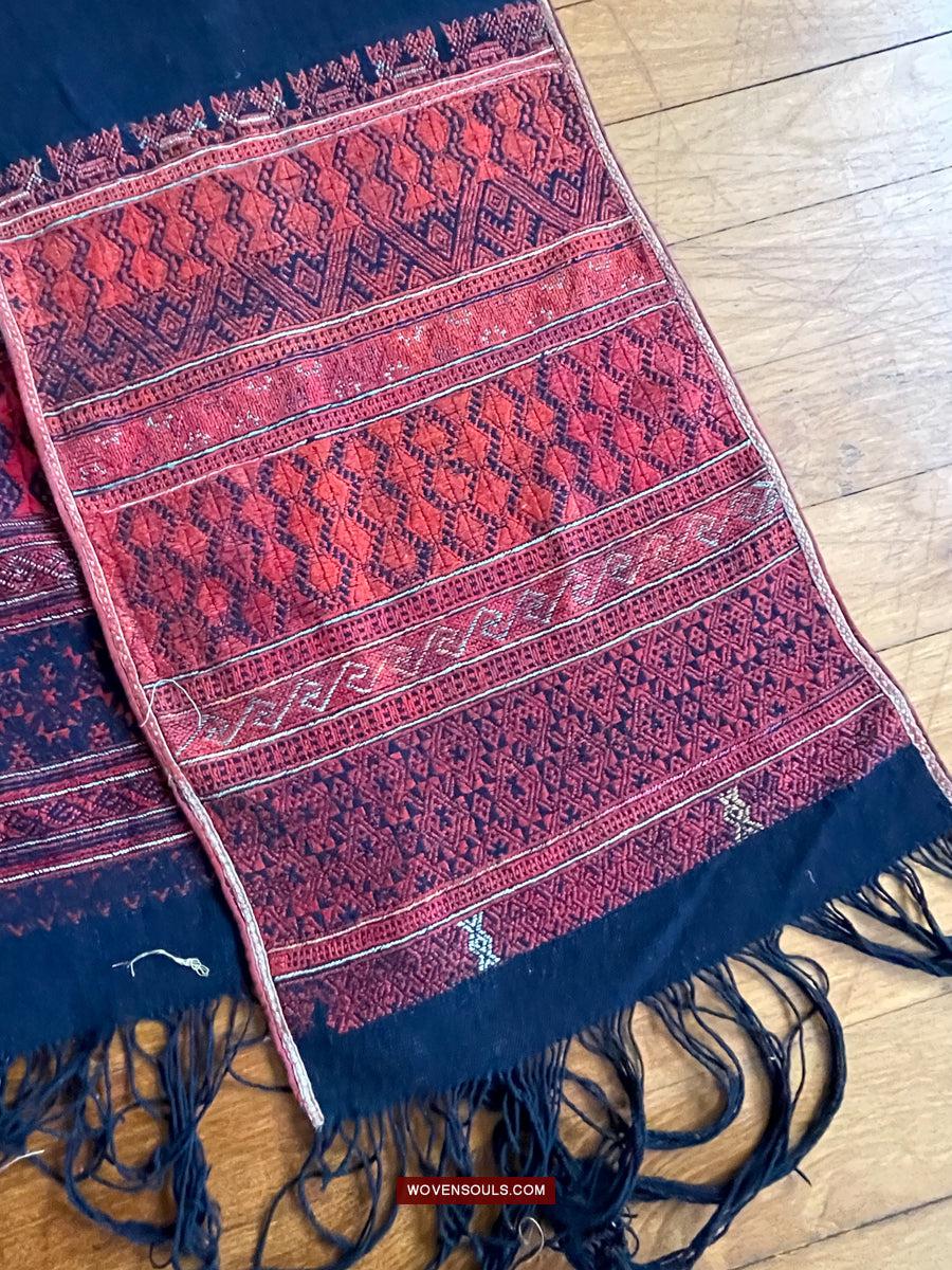 169 Antique Yao Head Cloth with Silk Floss Embroidery on Handspun cotton-WOVENSOULS Antique Textiles & Art Gallery