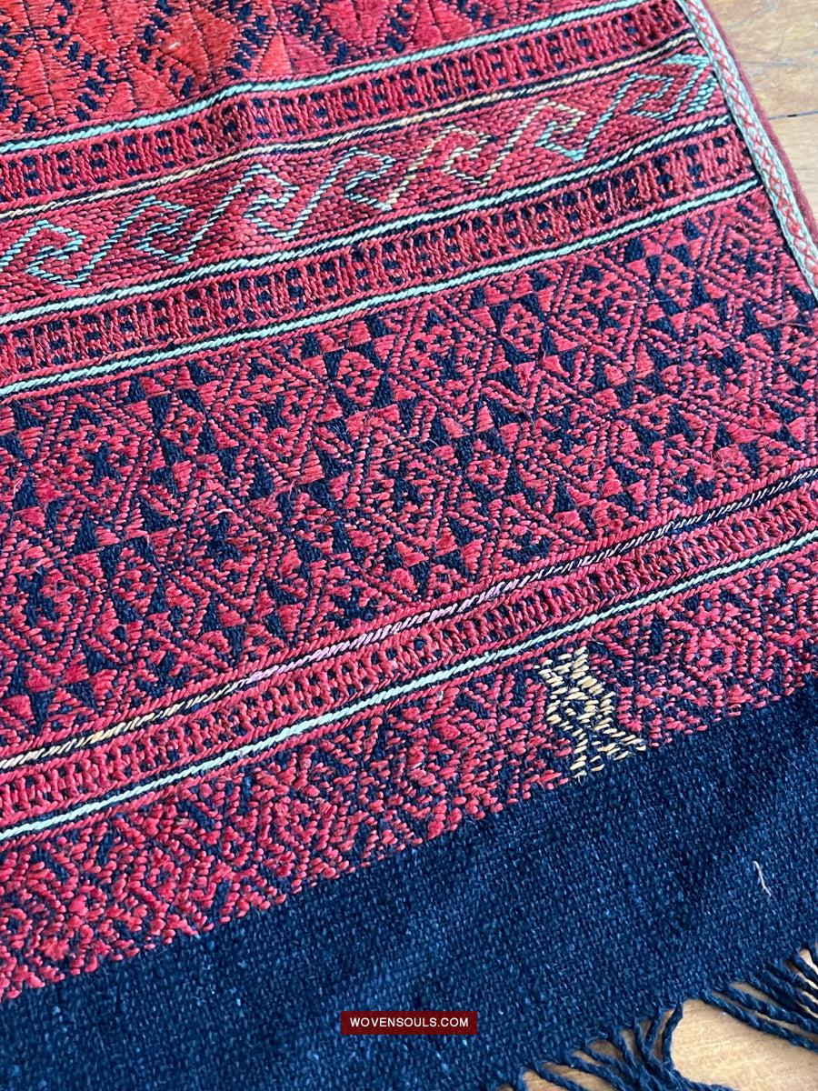 169 Antique Yao Head Cloth with Silk Floss Embroidery on Handspun cotton-WOVENSOULS Antique Textiles & Art Gallery