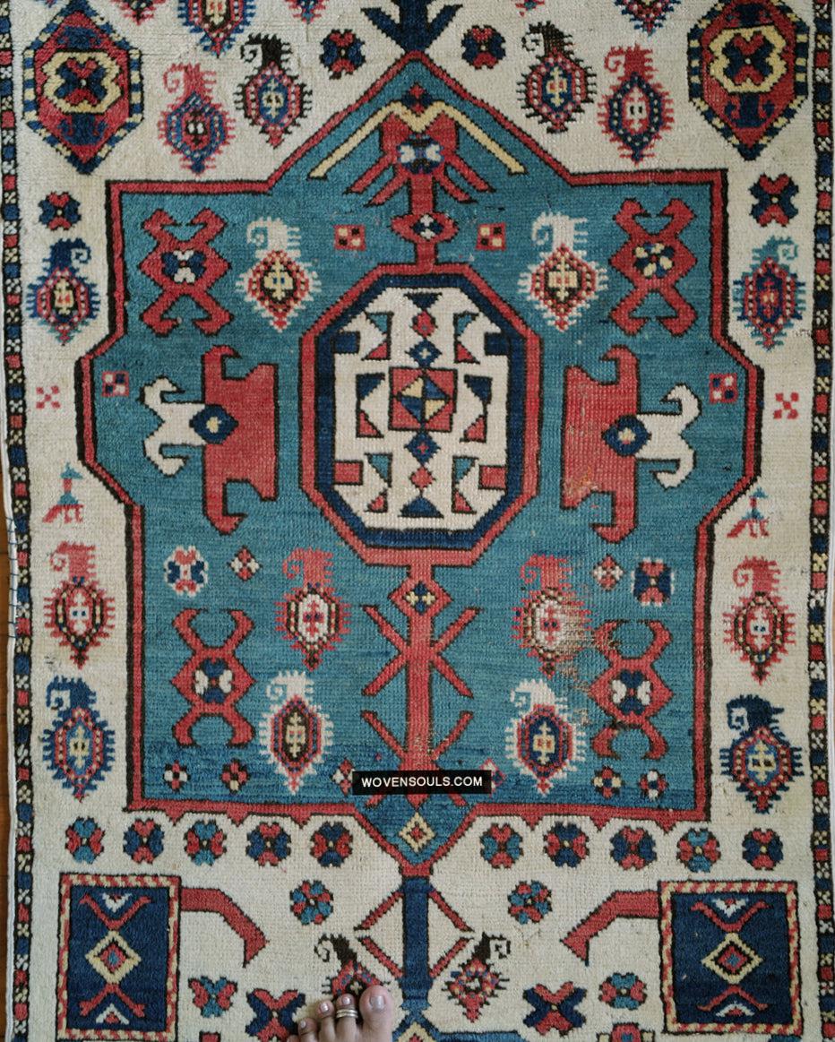 1718 Antique White Field Caucasian Village Kazak Rug - Antique Decor Home Museum