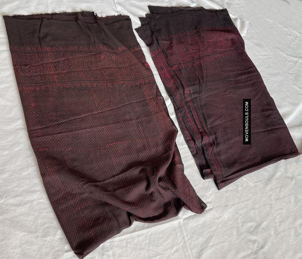 1721 PAIR Block Printed Cotton Scarf Textile with Bandhani motifs-WOVENSOULS Antique Textiles & Art Gallery