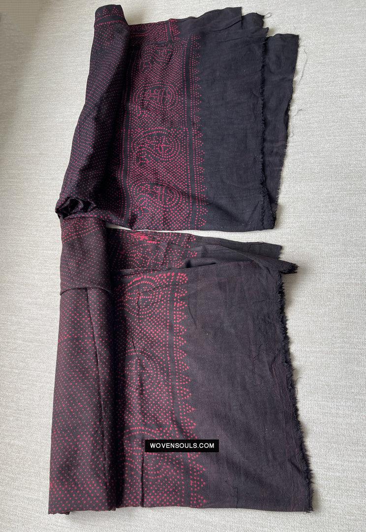 1721 PAIR Block Printed Cotton Scarf Textile with Bandhani motifs-WOVENSOULS Antique Textiles & Art Gallery