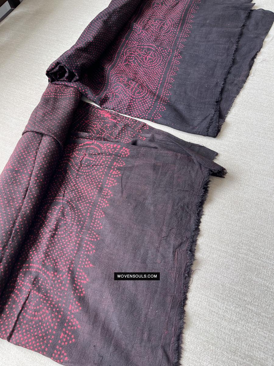 1721 PAIR Block Printed Cotton Scarf Textile with Bandhani motifs-WOVENSOULS Antique Textiles & Art Gallery