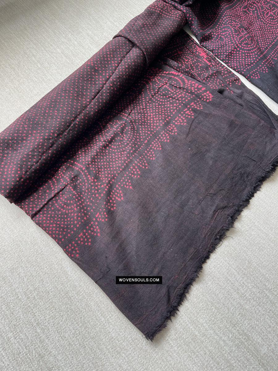 1721 PAIR Block Printed Cotton Scarf Textile with Bandhani motifs-WOVENSOULS Antique Textiles & Art Gallery