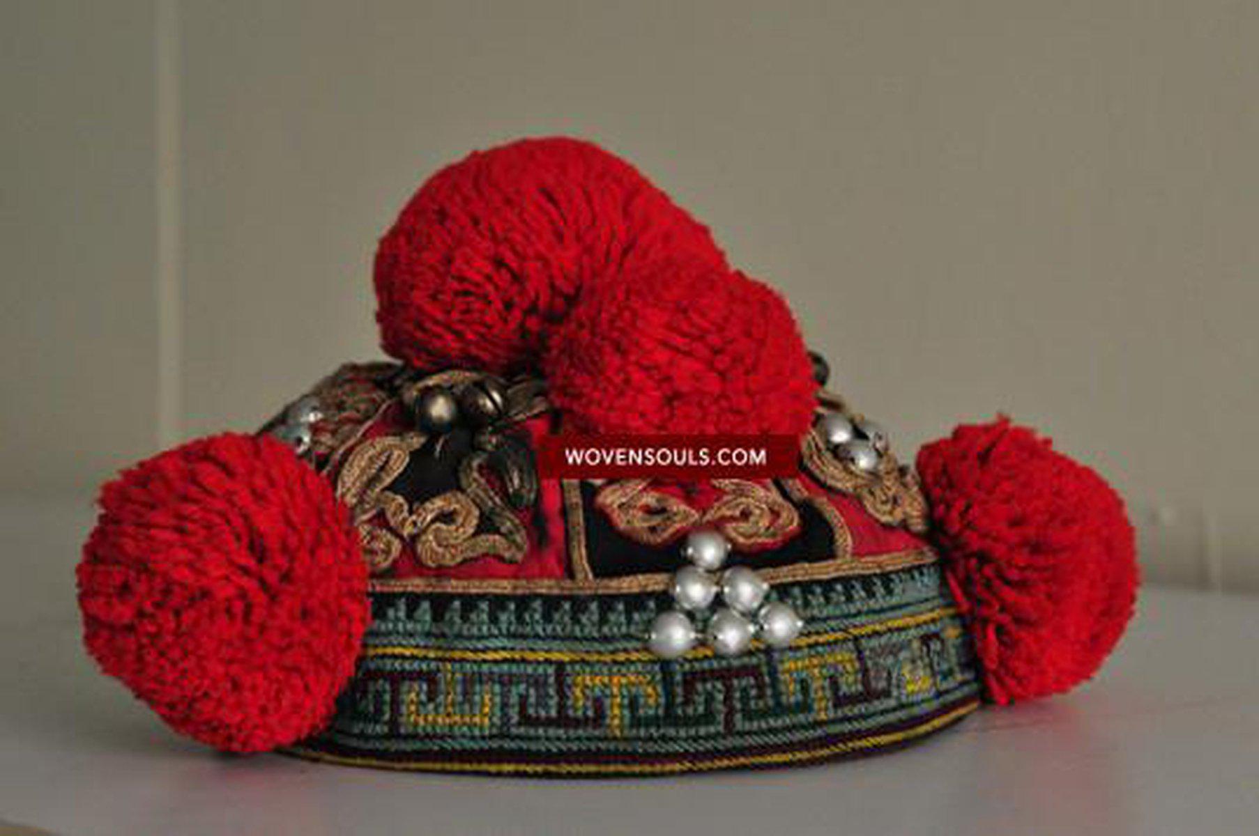 173 Vintage Hilltribe Cap with Embroidery for a child-WOVENSOULS-Antique-Vintage-Textiles-Art-Decor