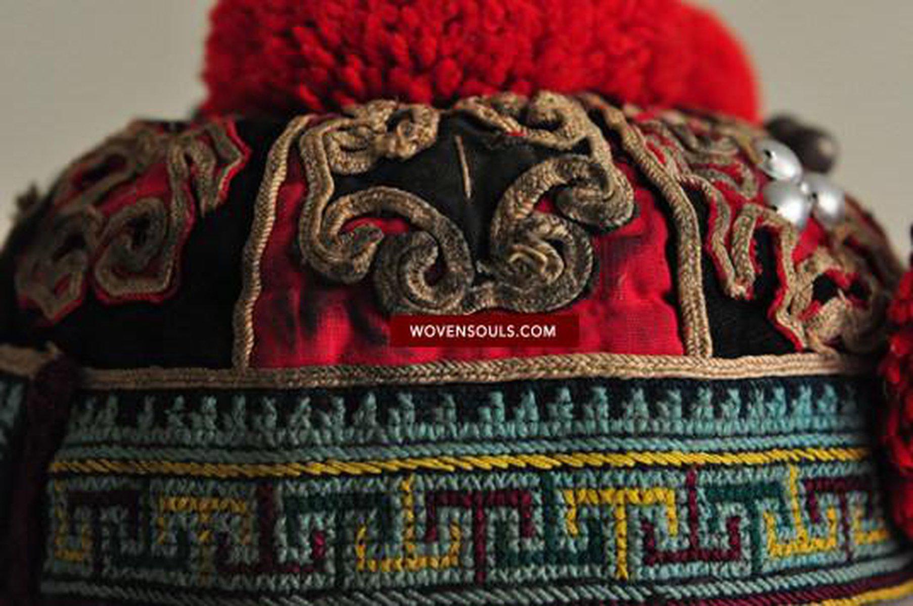 173 Vintage Hilltribe Cap with Embroidery for a child-WOVENSOULS-Antique-Vintage-Textiles-Art-Decor