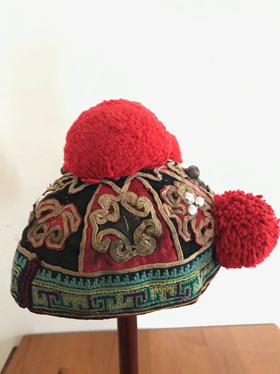 173 Vintage Hilltribe Cap with Embroidery for a child-WOVENSOULS-Antique-Vintage-Textiles-Art-Decor