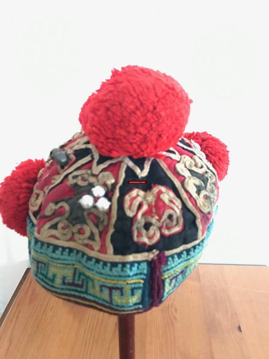 173 Vintage Hilltribe Cap with Embroidery for a child-WOVENSOULS-Antique-Vintage-Textiles-Art-Decor