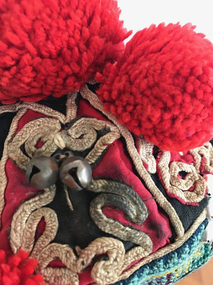 173 Vintage Hilltribe Cap with Embroidery for a child-WOVENSOULS-Antique-Vintage-Textiles-Art-Decor