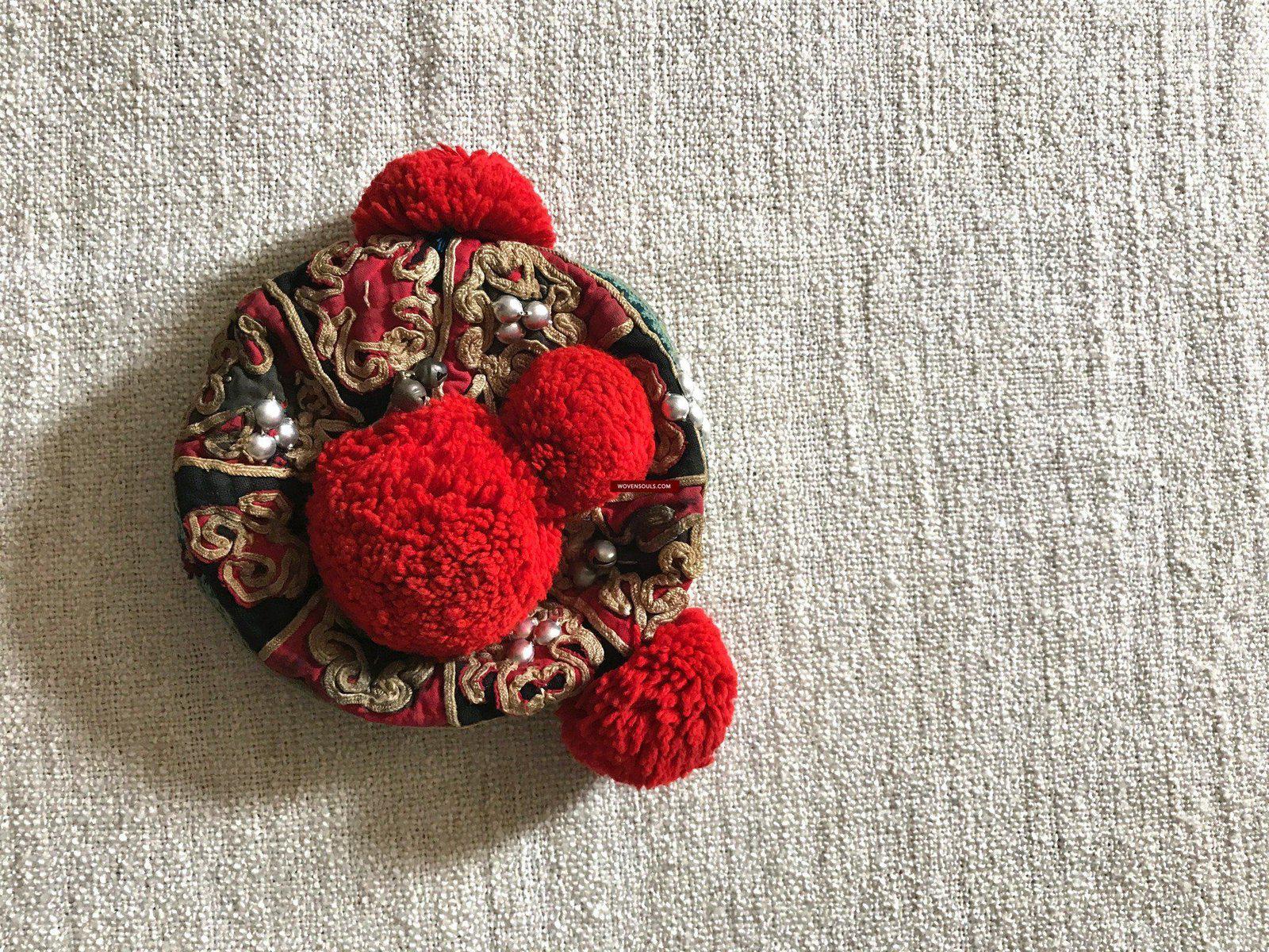 173 Vintage Hilltribe Cap with Embroidery for a child-WOVENSOULS-Antique-Vintage-Textiles-Art-Decor