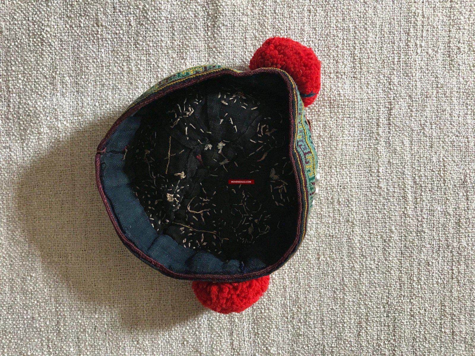 173 Vintage Hilltribe Cap with Embroidery for a child-WOVENSOULS-Antique-Vintage-Textiles-Art-Decor