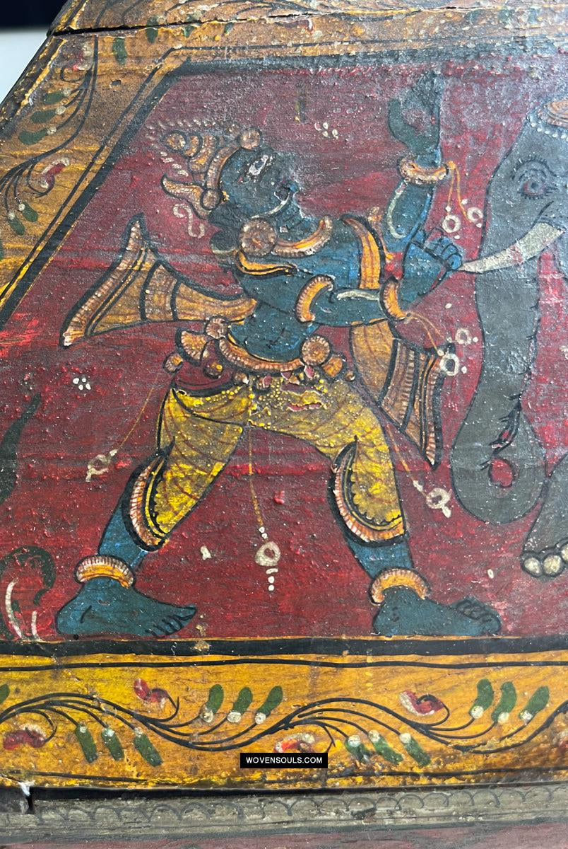 1760 Antique Pattachitra Krishna Paintings on a Wooden Chest - WOVENSOULS Antique Vintage Art Interior Decor