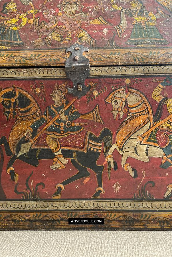 1760 Antique Pattachitra Krishna Paintings on a Wooden Chest - WOVENSOULS Antique Vintage Art Interior Decor