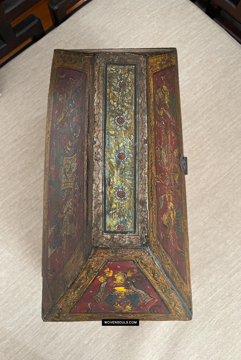 1760 Antique Pattachitra Krishna Paintings on a Wooden Chest - WOVENSOULS Antique Vintage Art Interior Decor