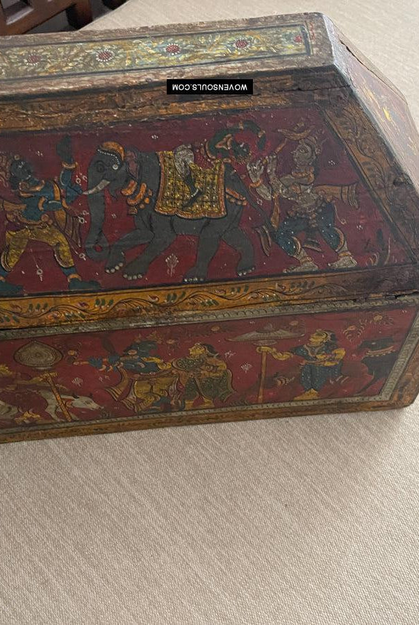 1760 Antique Pattachitra Krishna Paintings on a Wooden Chest - WOVENSOULS Antique Vintage Art Interior Decor