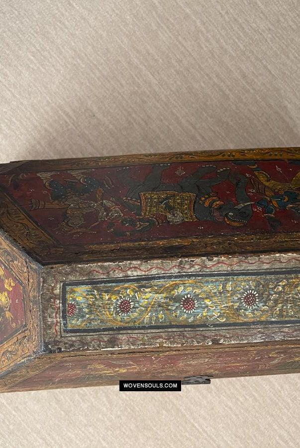 1760 Antique Pattachitra Krishna Paintings on a Wooden Chest - WOVENSOULS Antique Vintage Art Interior Decor