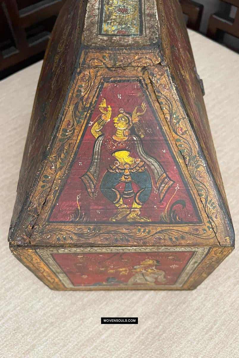 1760 Antique Pattachitra Krishna Paintings on a Wooden Chest - WOVENSOULS Antique Vintage Art Interior Decor