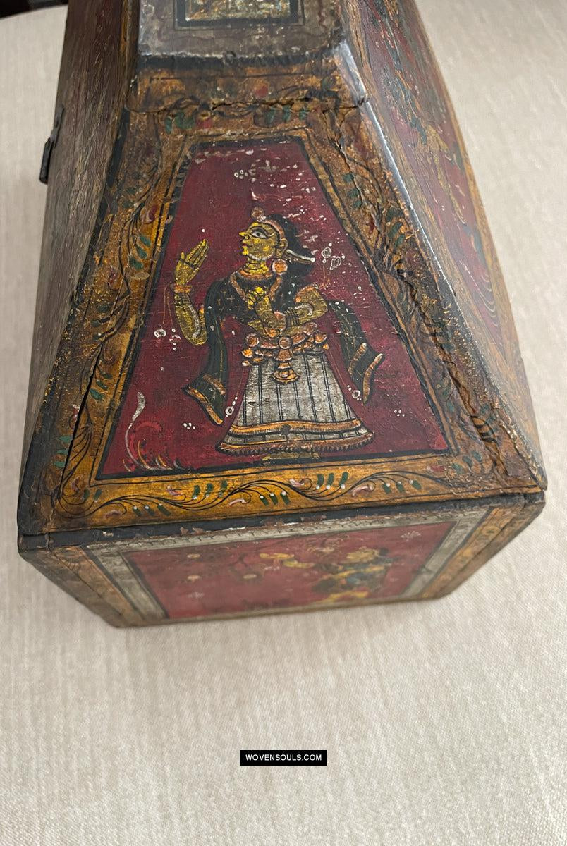 1760 Antique Pattachitra Krishna Paintings on a Wooden Chest - WOVENSOULS Antique Vintage Art Interior Decor