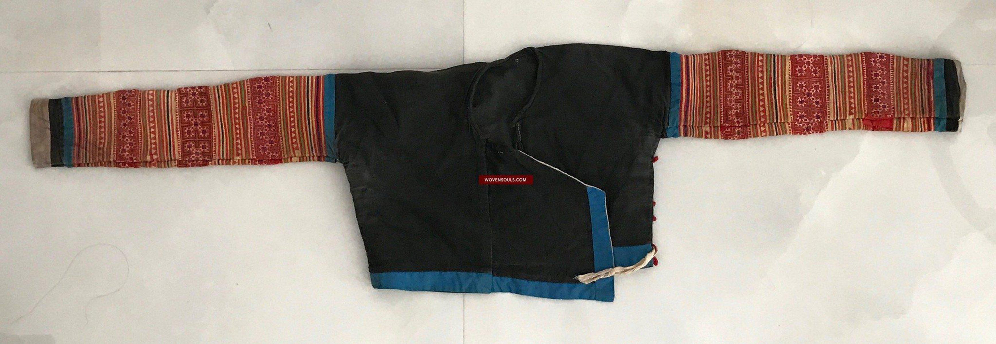 177 Vintage Handstitched Hmong Blouse with Applique & Embroidery-WOVENSOULS-Antique-Vintage-Textiles-Art-Decor