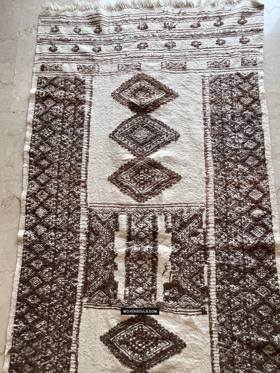 1780 Vintage Bakhnoug Shawl w Undyed Wool - Antique Decor Ethnic Art