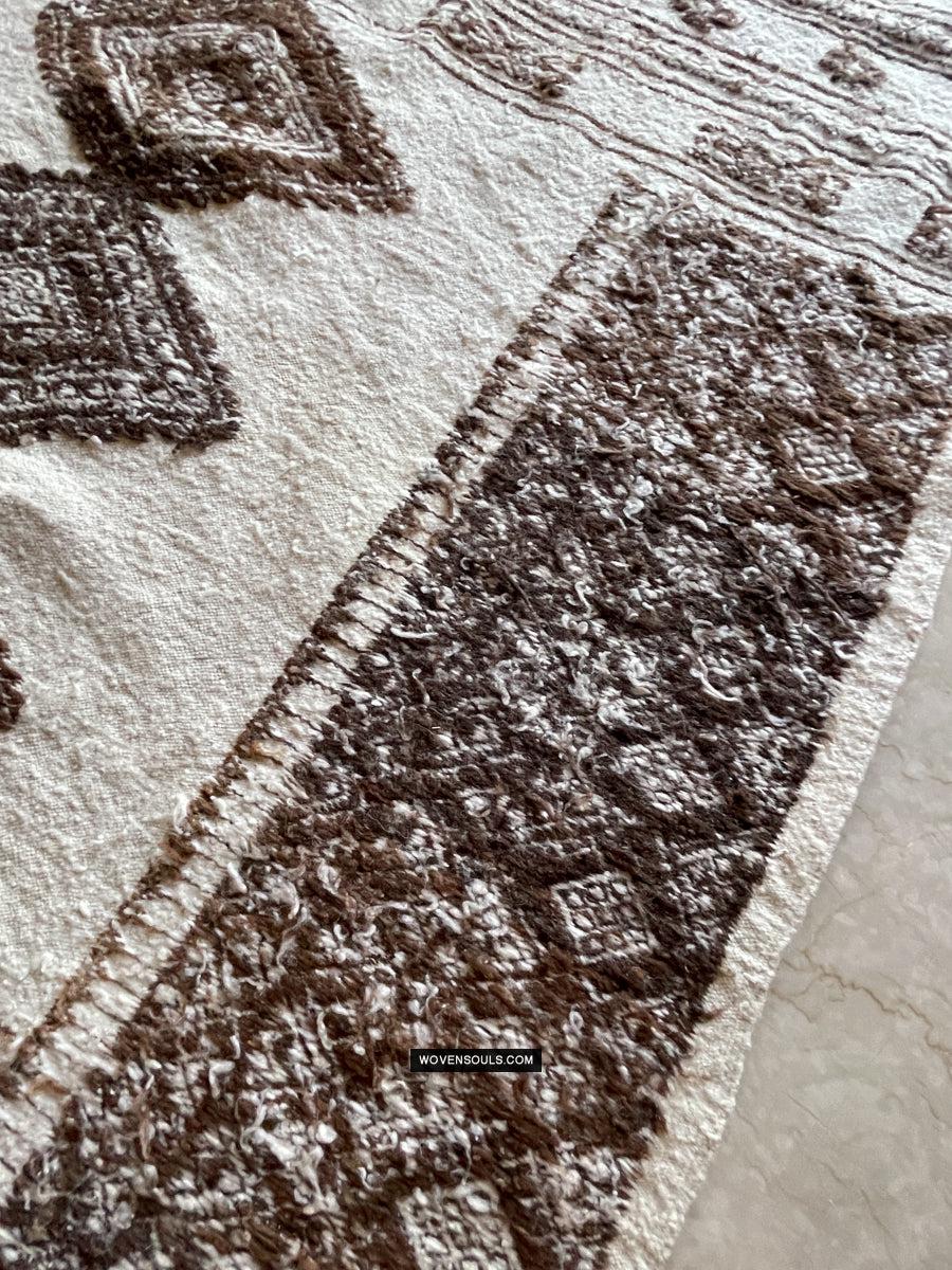 1780 Vintage Bakhnoug Shawl w Undyed Wool - Antique Decor Ethnic Art