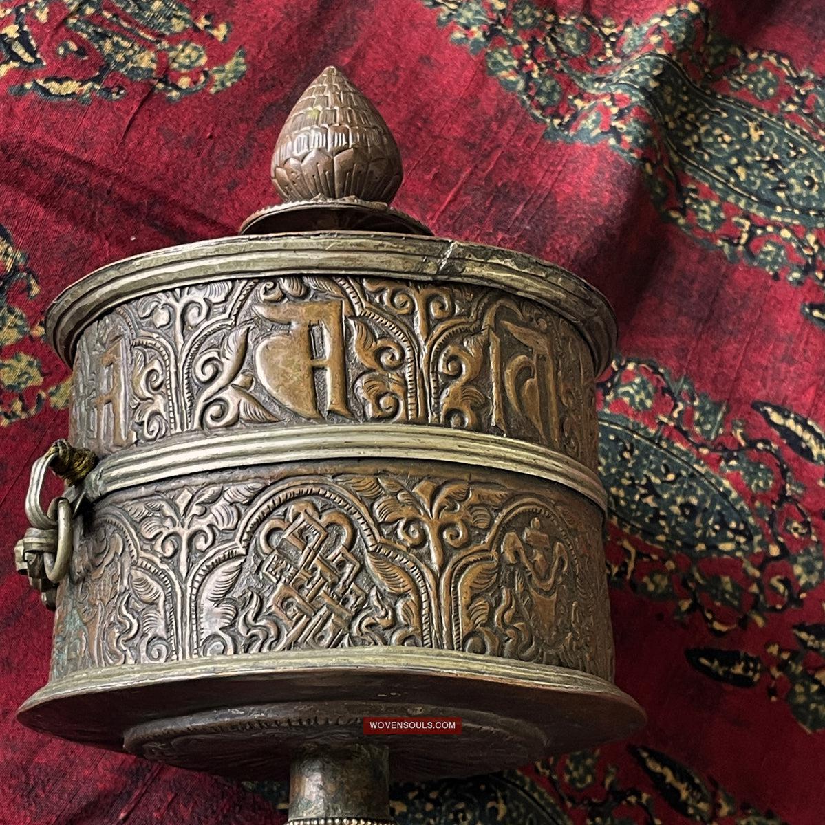 1785 Large Antique Tibetan Buddhist Prayer Wheel-WOVENSOULS Antique Textiles & Art Gallery