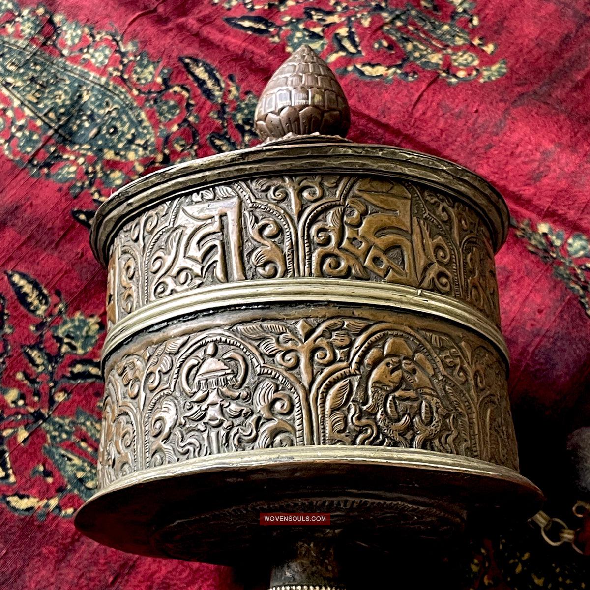 1785 Large Antique Tibetan Buddhist Prayer Wheel-WOVENSOULS Antique Textiles & Art Gallery