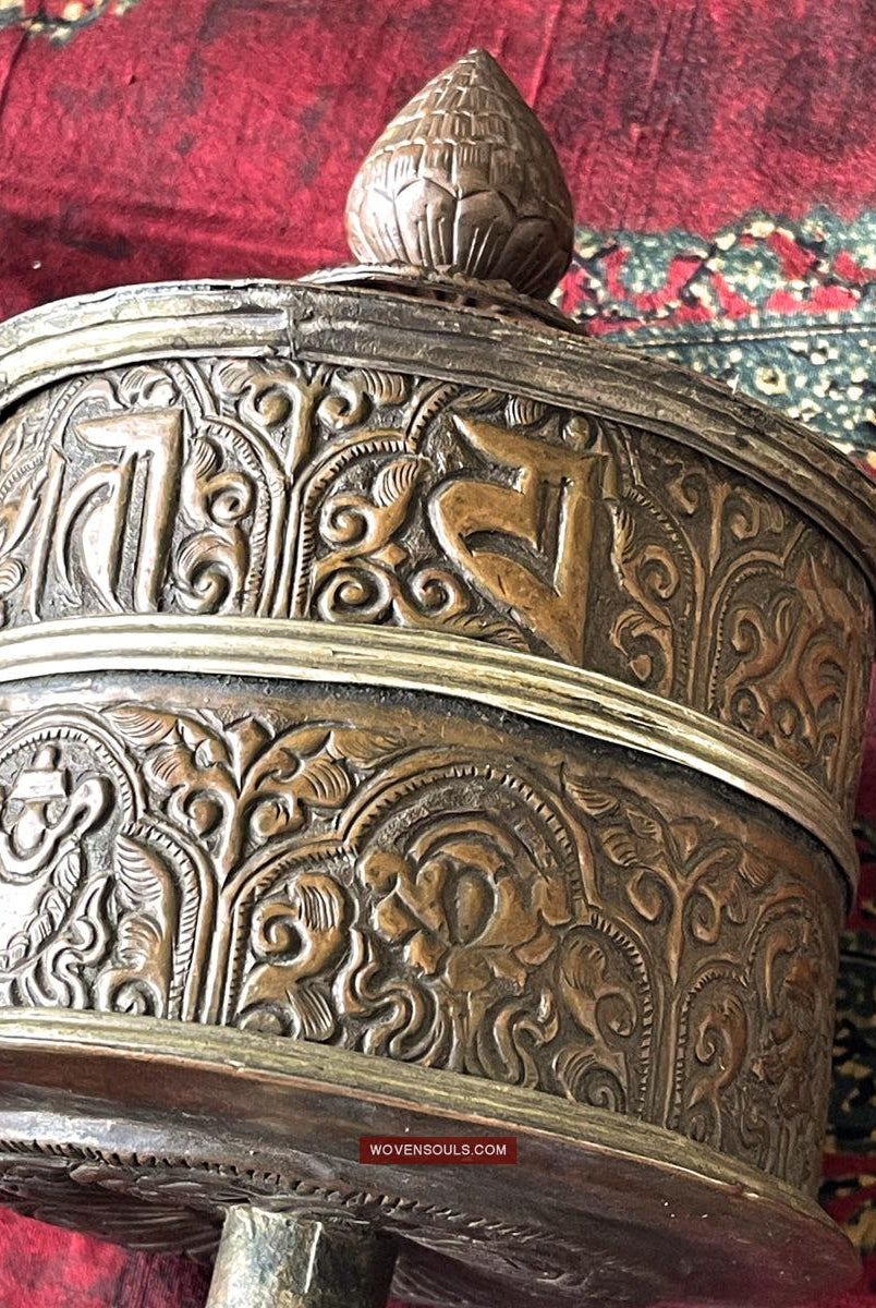 1785 Große antike tibetisch-buddhistische Gebetsmühle-WOVENSOULS Galerie für antike Textilien und Kunst