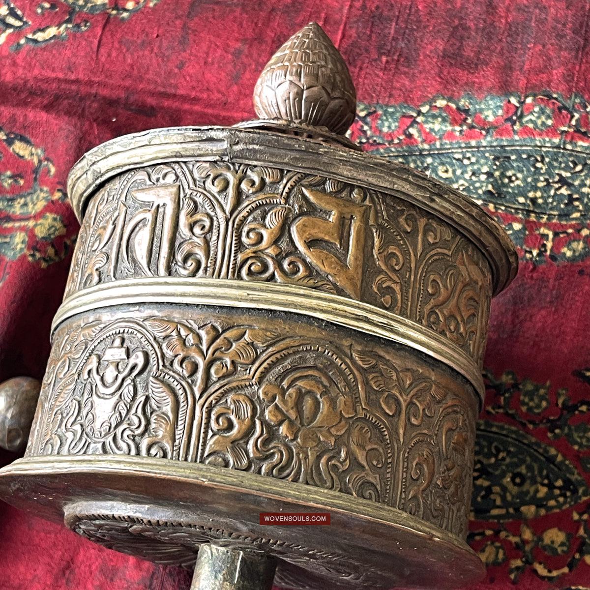 1785 Large Antique Tibetan Buddhist Prayer Wheel-WOVENSOULS Antique Textiles & Art Gallery