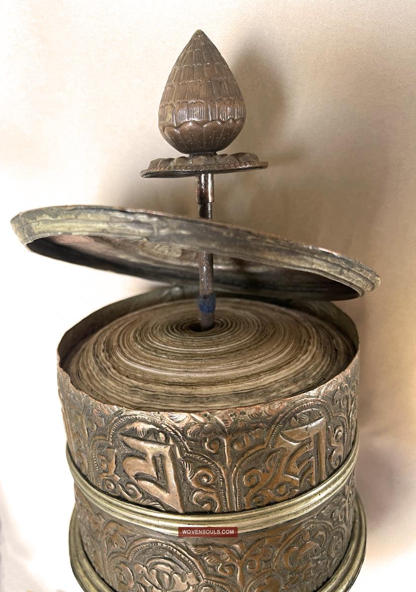 1785 Large Antique Tibetan Buddhist Prayer Wheel-WOVENSOULS Antique Textiles & Art Gallery