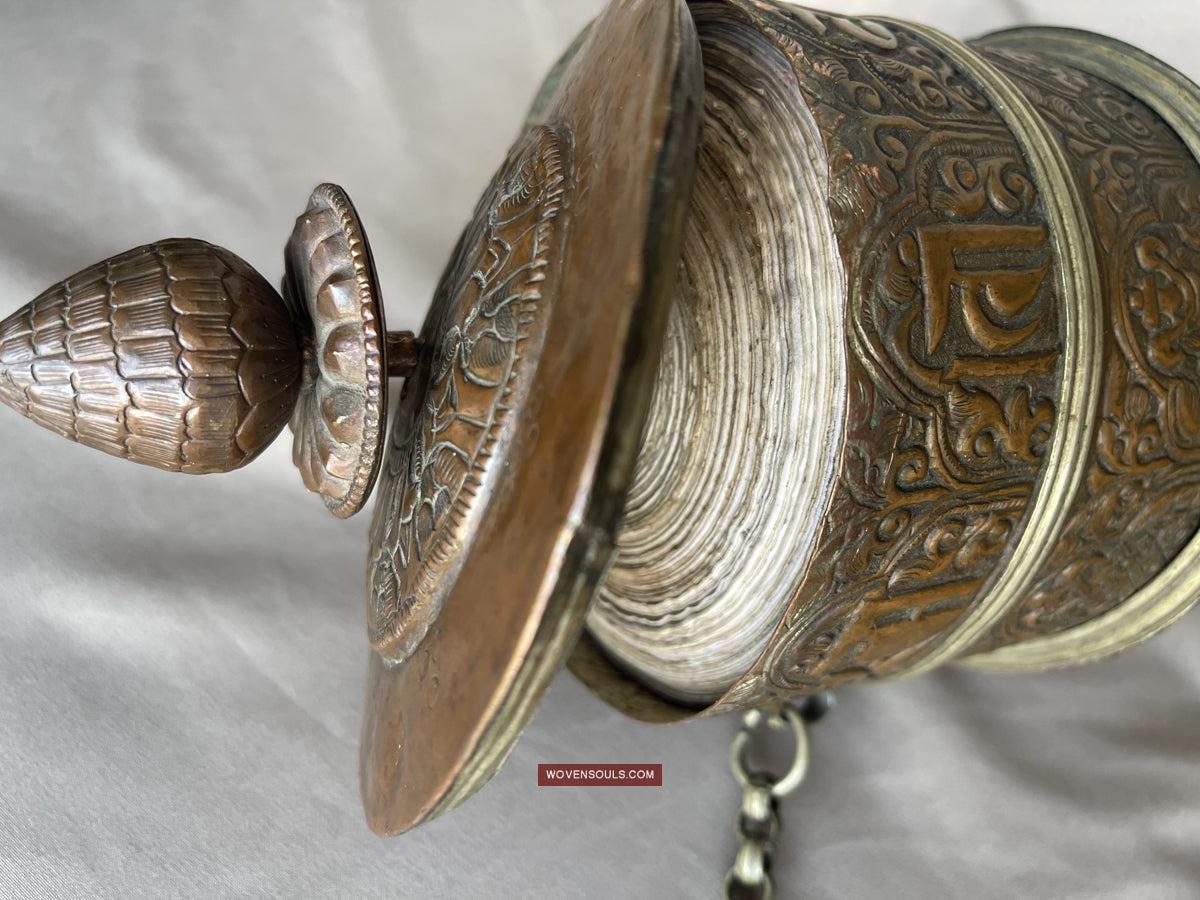 1785 Large Antique Tibetan Buddhist Prayer Wheel-WOVENSOULS Antique Textiles & Art Gallery