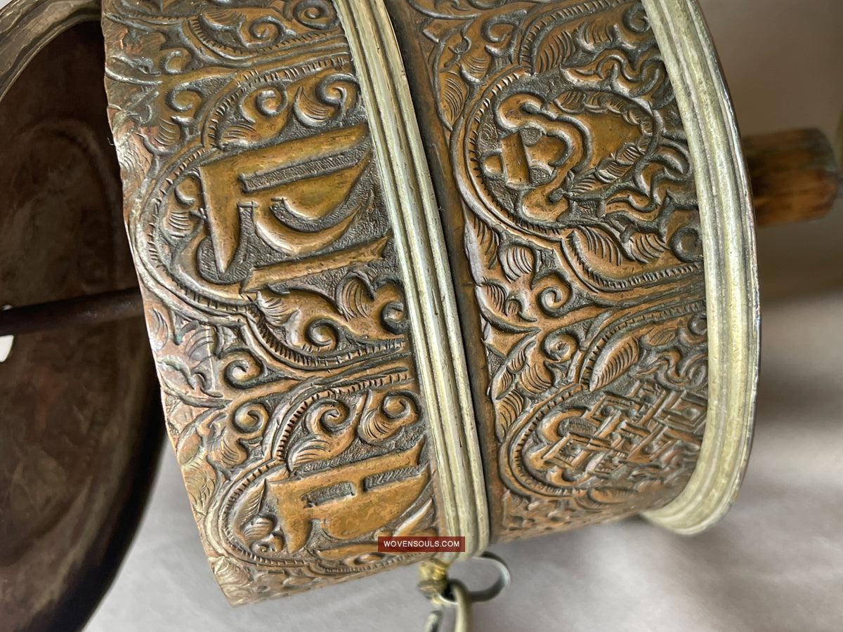 1785 Large Antique Tibetan Buddhist Prayer Wheel-WOVENSOULS Antique Textiles & Art Gallery