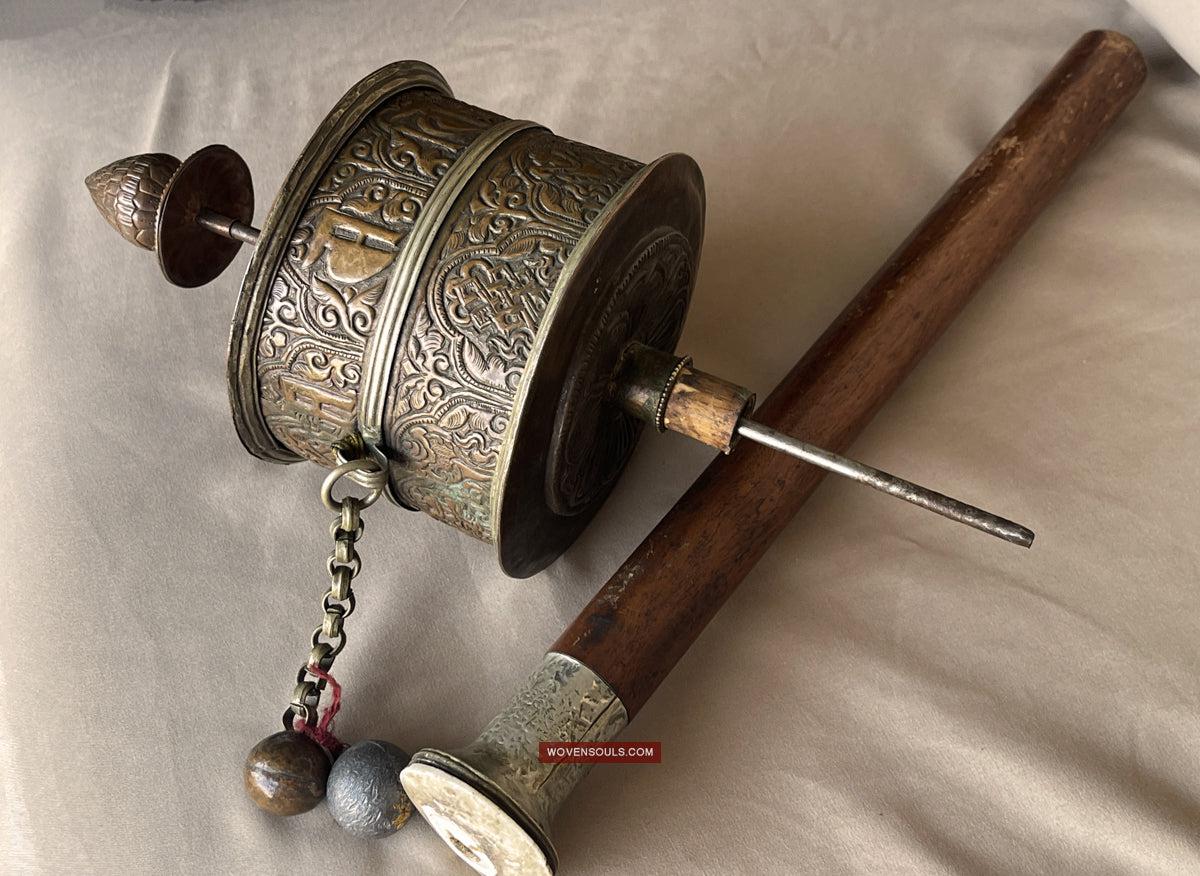 1785 Large Antique Tibetan Buddhist Prayer Wheel-WOVENSOULS Antique Textiles & Art Gallery